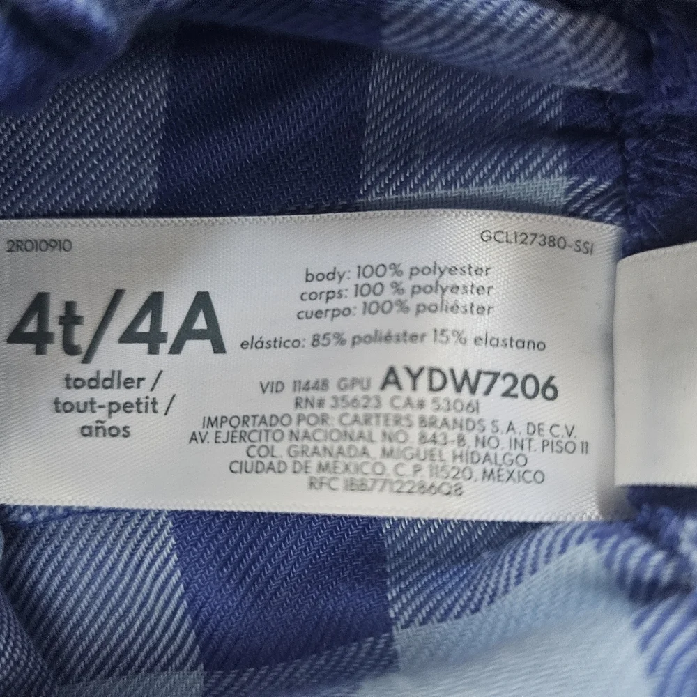 Carter's Blue Plaid Kids Pajama Set- 4T